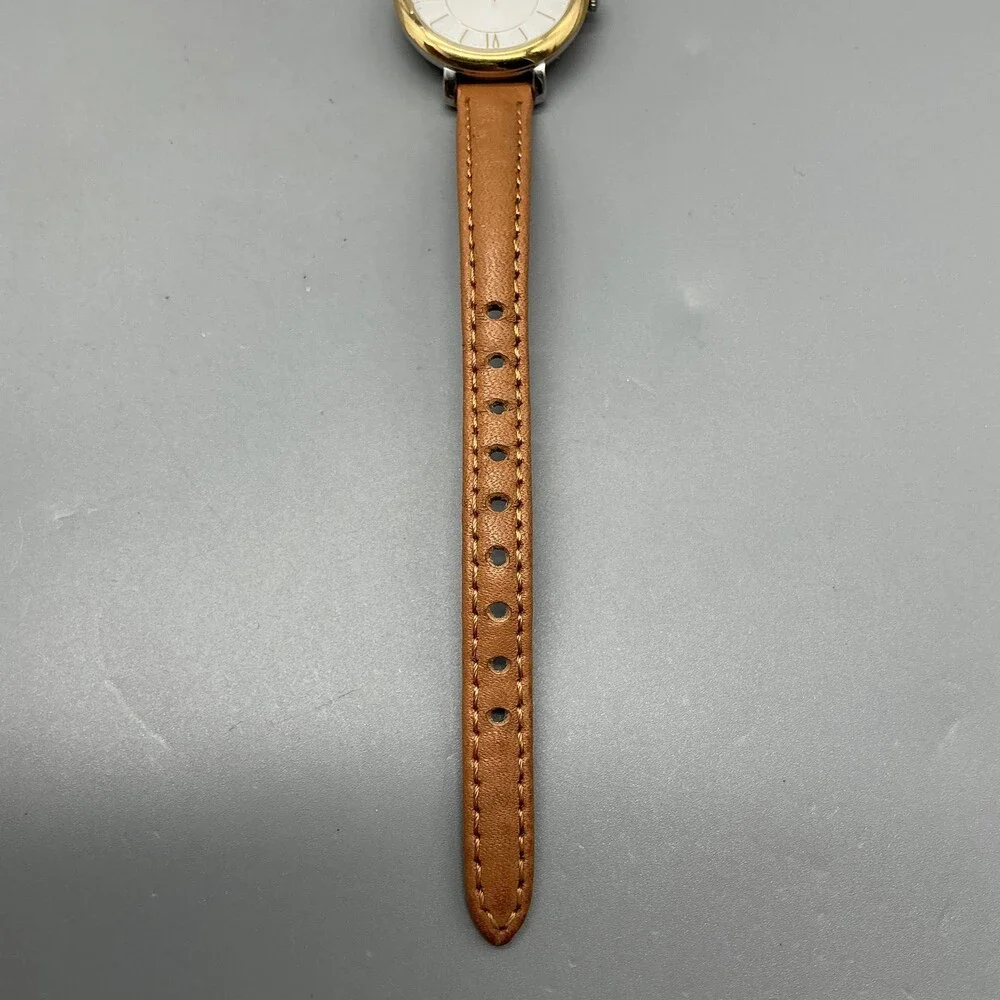 Fossil ES3791 Womens Watch 27mm Silver Dial Gold Tone Brown Leather New Battery